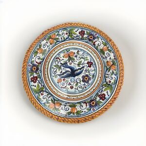 Dario Farrucci Festive Floral Blue Bird Dinner Serving Tray Round Platter 17 in